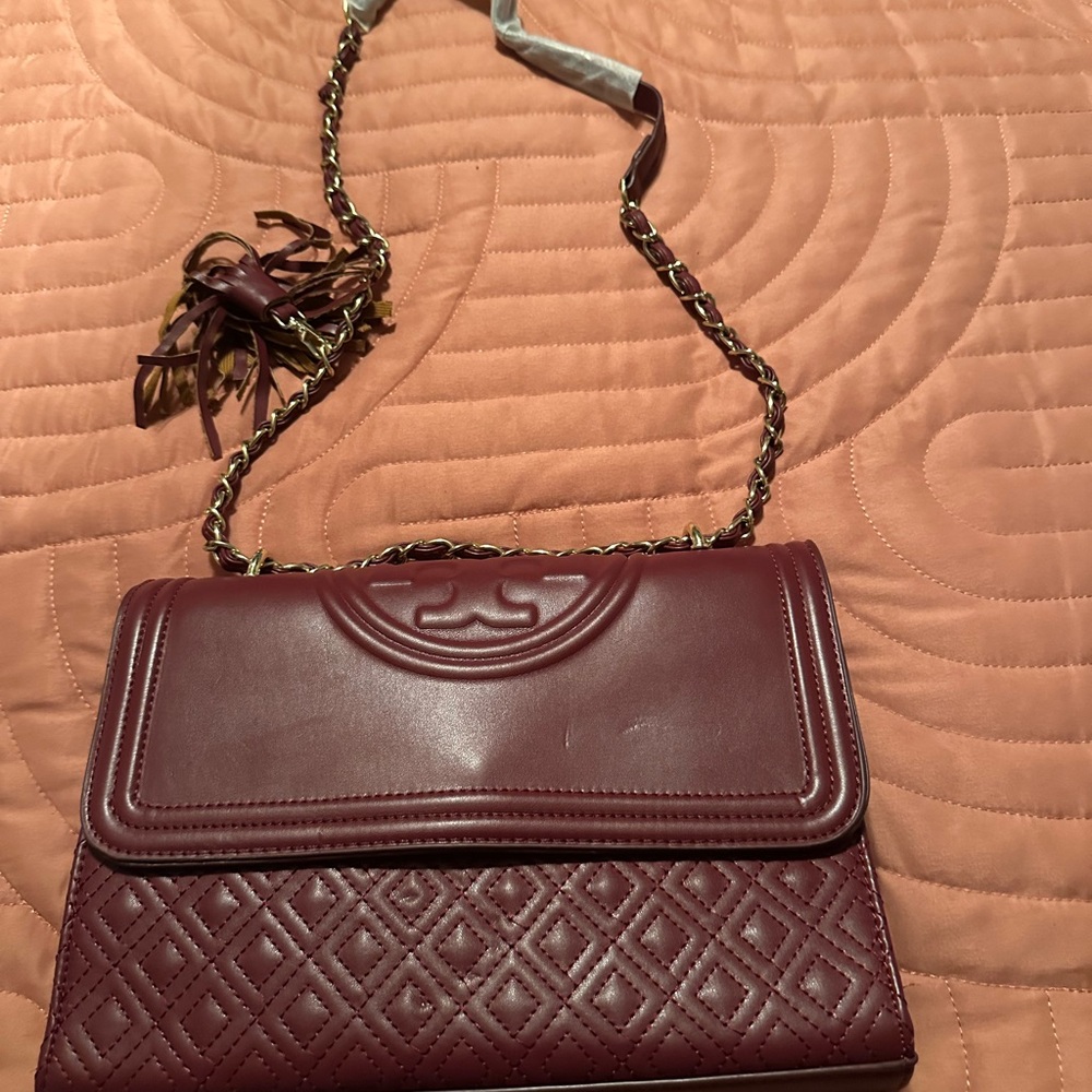 Tory Burch Brown Quilted Shoulder Bag with Chain Strap
